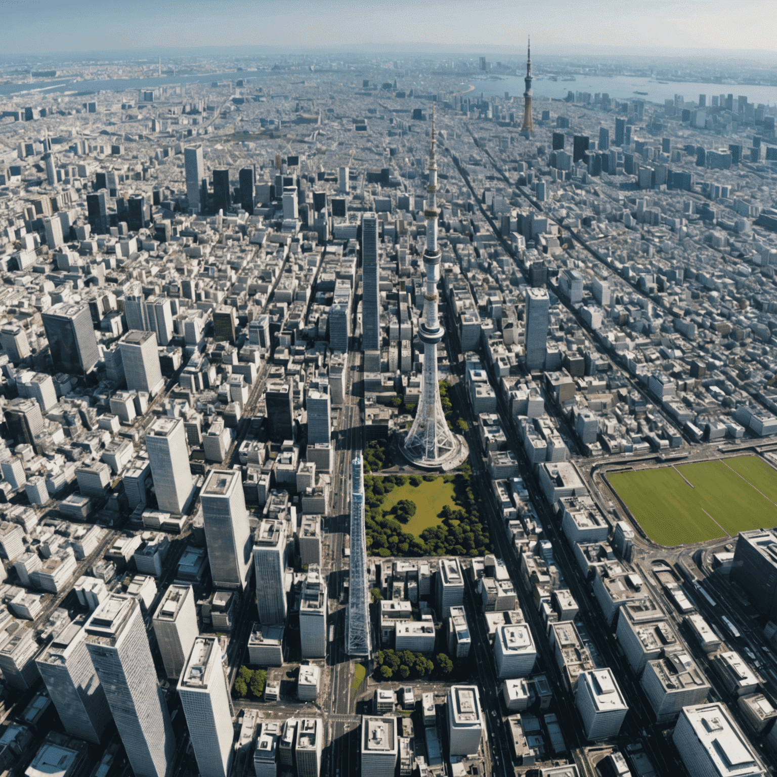 Five different panoramic views of Tokyo cityscape from various levels of Tokyo Skytree, showcasing the sprawling urban landscape, iconic landmarks, and distant Mount Fuji on a clear day.