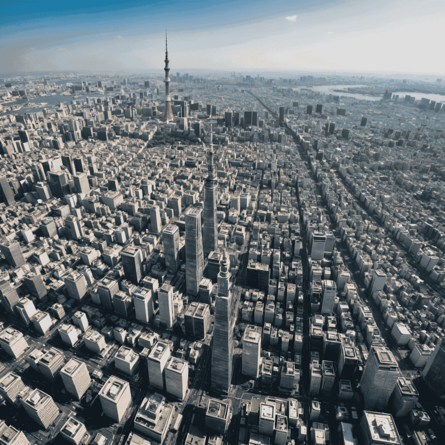 Panoramic view of Tokyo from Skytree observation deck, showcasing the sprawling cityscape with iconic landmarks visible in the distance