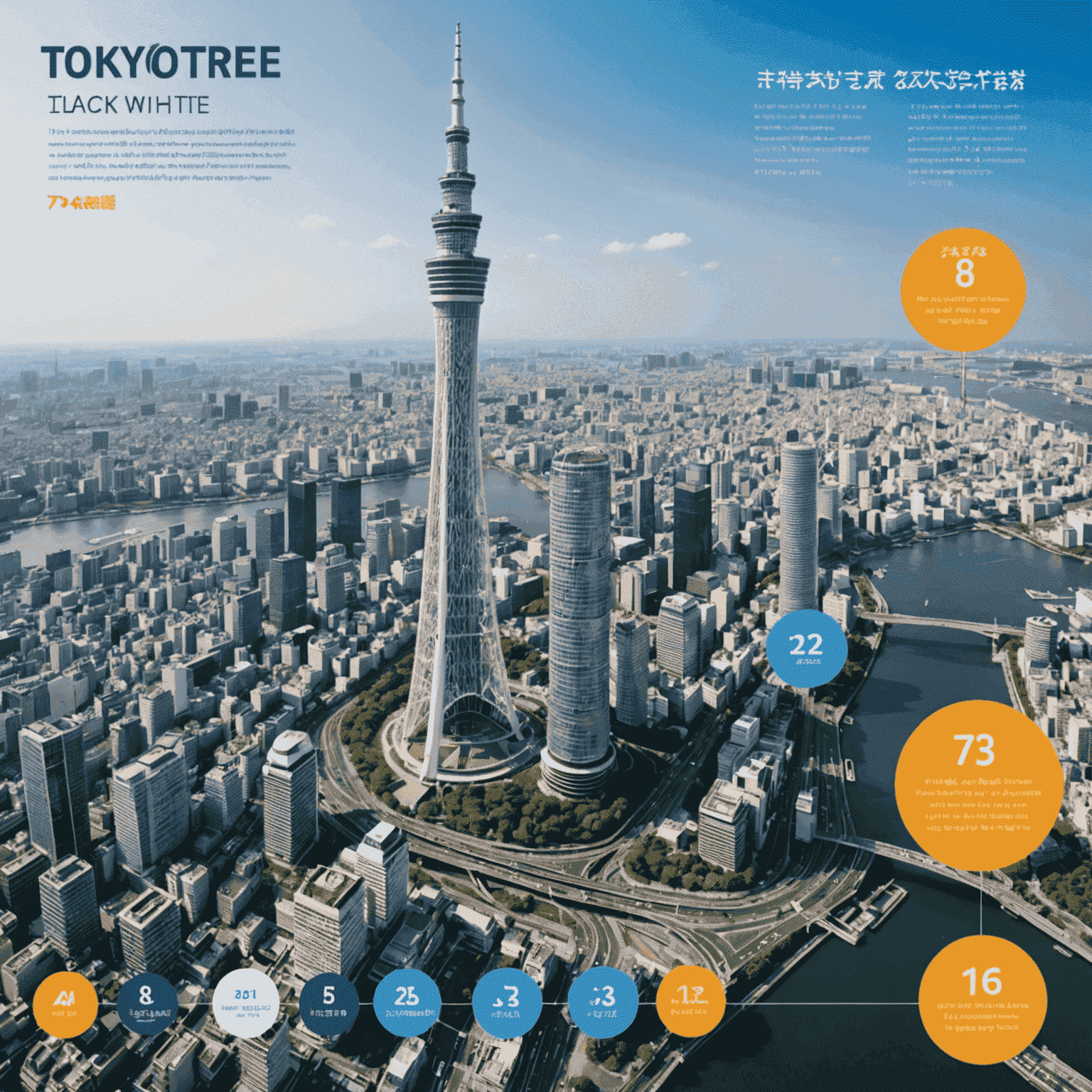 Infographic showing Tokyo Skytree visitor tips, including best viewing times and attraction highlights